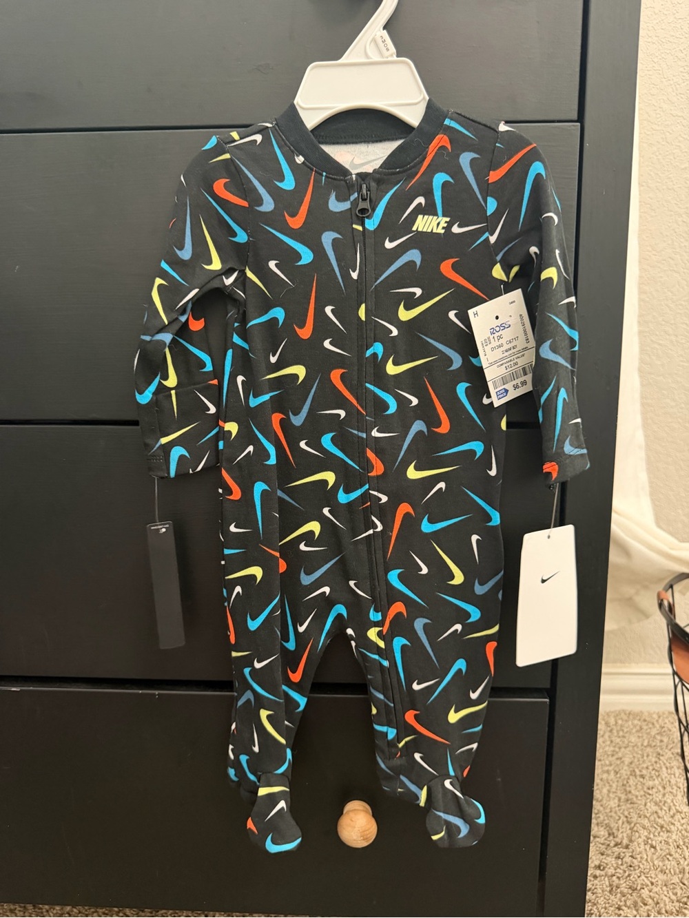 Nike Black Footed One-Piece with Multicolor Swoosh Print